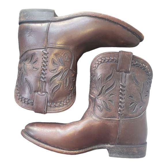 Frye Shoes - FRYE short Wyatt overlay dark brown cowgirl western festival boots country rare